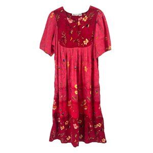 Fundamentals Made In India Floral Maxi Dress Short Sleeve Sz Small Boho Artsy